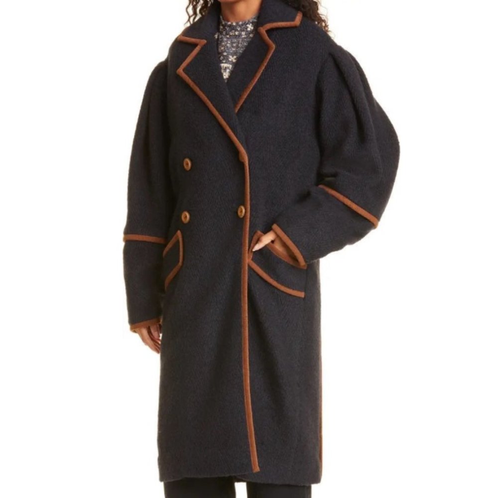 Ulla Johnson Georgia wool blend long coat, navy, medium